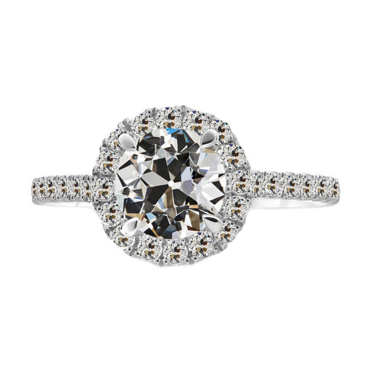 Edler Diamant Old Mine Cut Halo-Fassung Ring in 14 Karat Weißgold – Hauptansicht