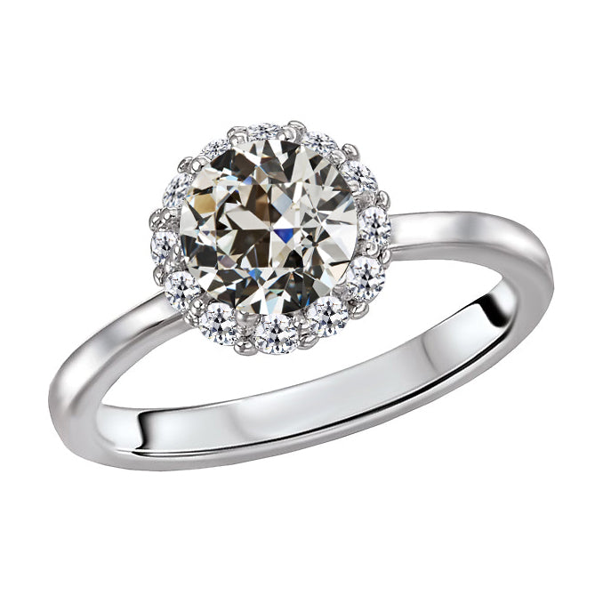 Antik-Kissen-Schliff Diamant Ring in 14 Karat Weißgold – Hauptansicht
