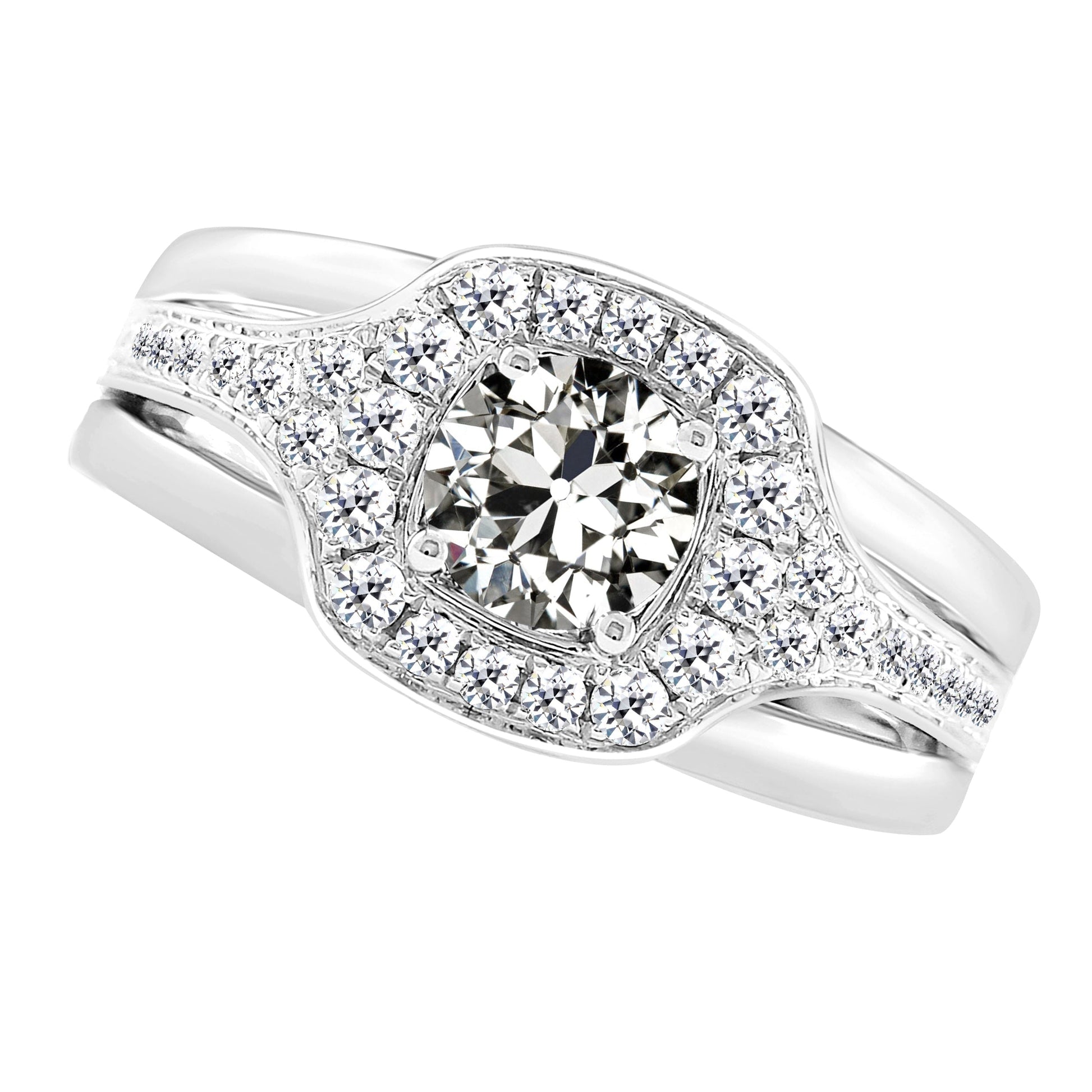 Diamant Antik-Kissen-Schliff Halo-Fassung Ring in 14K Weißgold – Hauptansicht