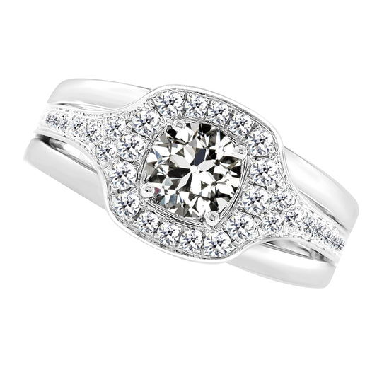 Diamant Antik-Kissen-Schliff Halo-Fassung Ring in 14K Weißgold – Hauptansicht
