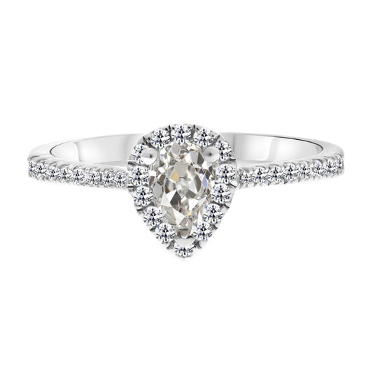 Edler Diamant Antik-Kissen-Schliff Halo-Ring in 14K Weißgold – Hauptansicht