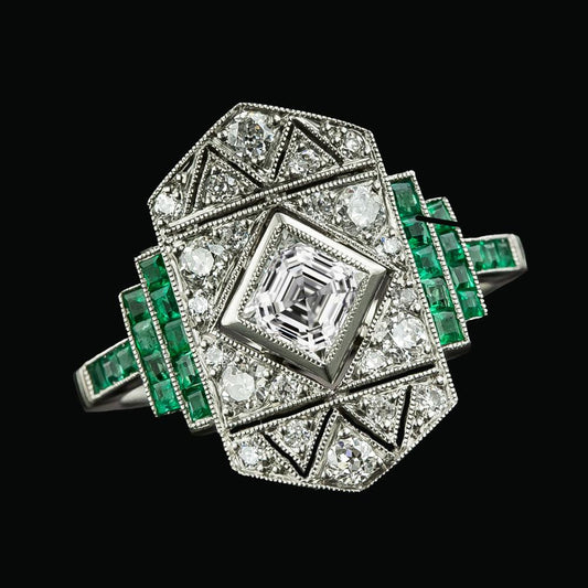 Old Miner Echt Diamant & Smaragd Ring Lünette Set Asscher 4,25 Karat
