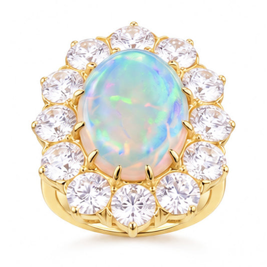 Opal und Diamanten 6,75 Karat Jubiläumsring Gold 14K Neu