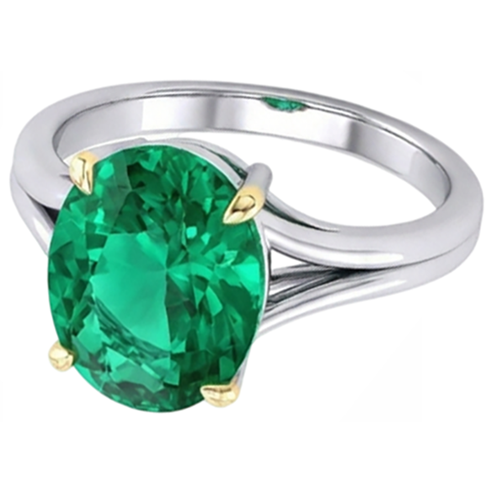 Edler Smaragd Oval-Schliff Farbstein-Ring in Bicolor 14K Gold – Schrägansicht
