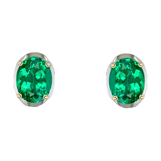 Smaragd Oval Gemstone Earring in 14 Karat Zweifarbig Gold – Hauptansicht