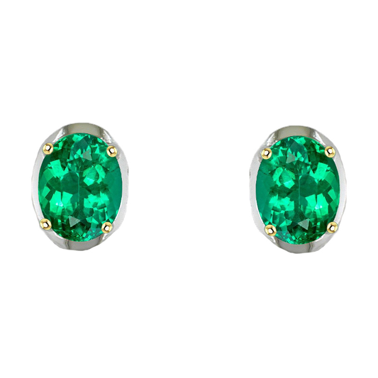 Smaragd Oval Gemstone Earring in 14 Karat Zweifarbig Gold – Hauptansicht