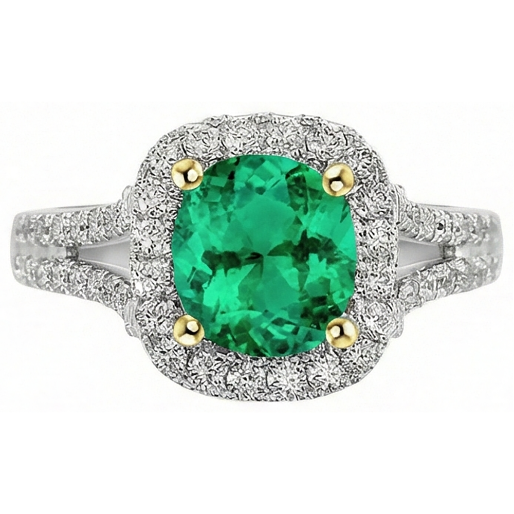 Kolumbianischer Smaragd Edelstein-Ring 2-Karat Bicolor 14K Gold – Frontansicht