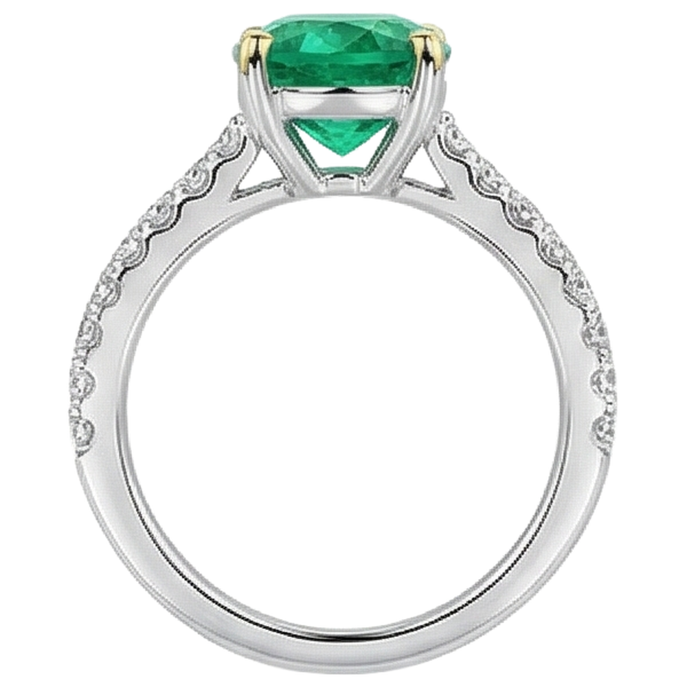 Naturreiner Edler Smaragd Farbstein-Ring 3,50 Karat 14 Karat Zweifarbig Gold – Draufsicht