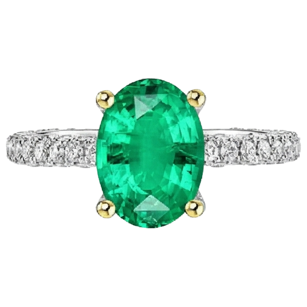 Oval-Schliff Edler Smaragd Ring in 14 Karat Zweifarbig Gold – Seitenansicht