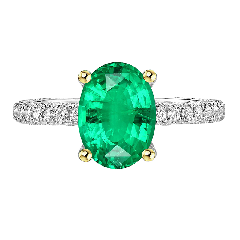 Oval-Schliff Edler Smaragd Ring in 14 Karat Zweifarbig Gold – Hauptansicht