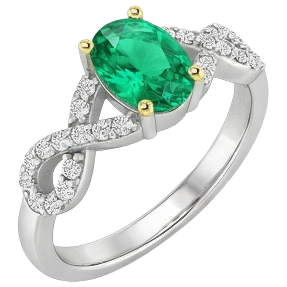 Edler Smaragd Farbstein-Ring 1-Karat Bicolor 14K Gold – Schrägansicht