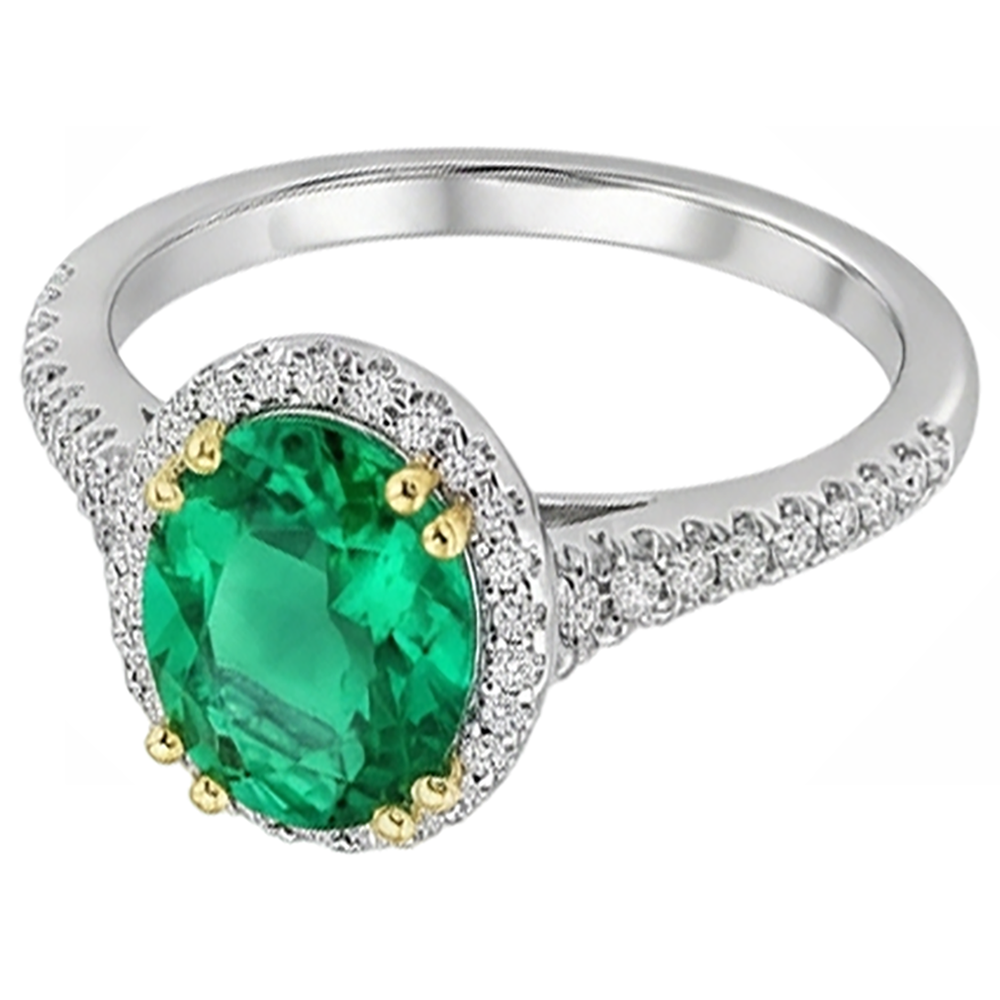 Naturreiner Edler Smaragd Edelstein-Ring 4 Karat Bicolor 14K Gold – Frontansicht