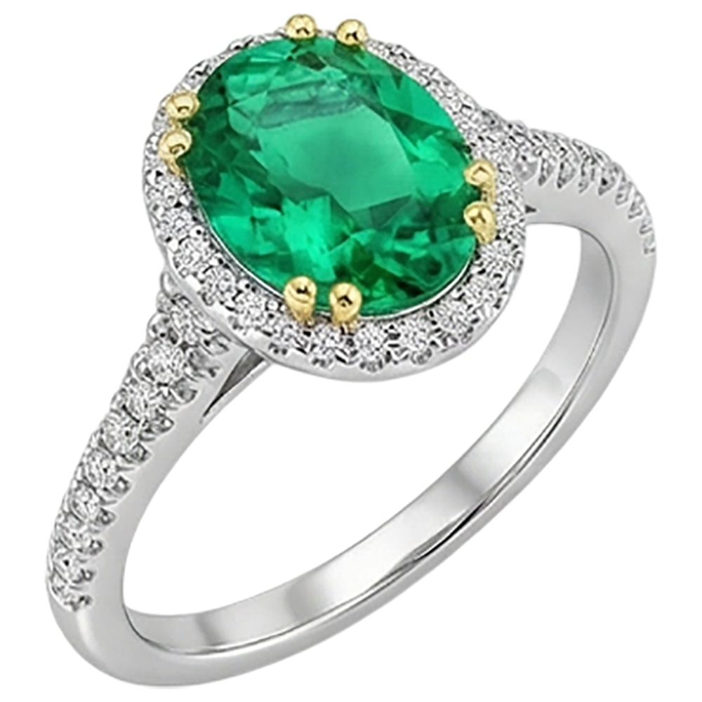 Edelstein-Ring Bicolor 14K Gold mit Edler Smaragd – Seitenansicht