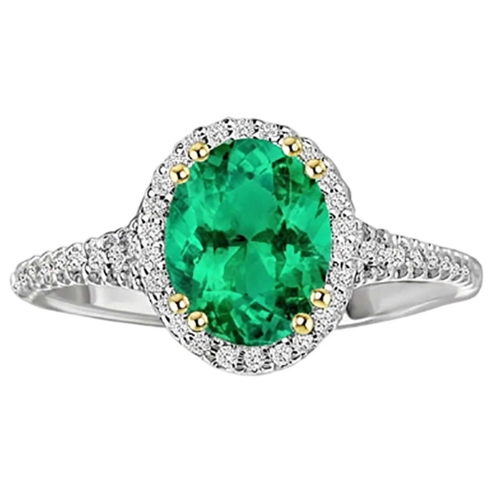 Oval-Schliff Edler Smaragd Ring in Bicolor 14K Gold – Schrägansicht