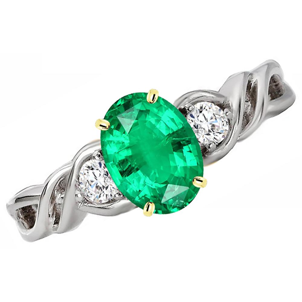 Oval Smaragd Ring in Bicolor 14K Gold – Seitenansicht