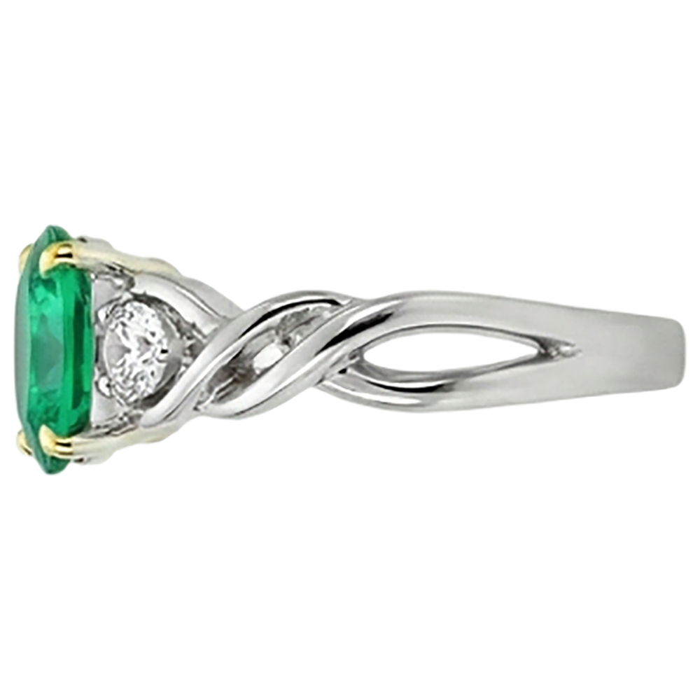 Smaragd Farbstein-Ring 4-Karat Bicolor 14K Gold – Profilansicht