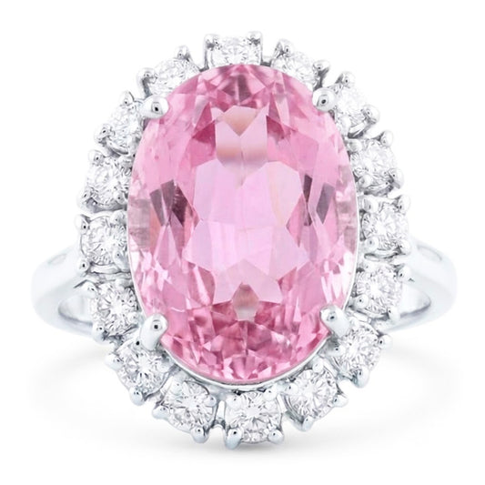 Oval Cut Pink Kunzit und runder Diamant Ring Goldschmuck 22 Ct