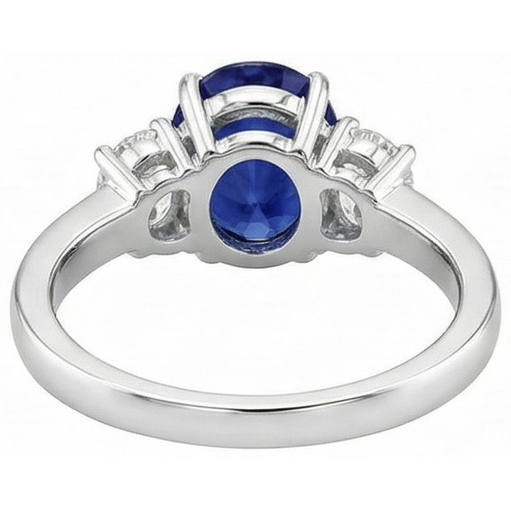 Oval Natürlicher Diamant ( nicht im Labor gezüchtet ) 3 Steine Ring Weißgold Ceylon Saphir Edelstein 5 Karat