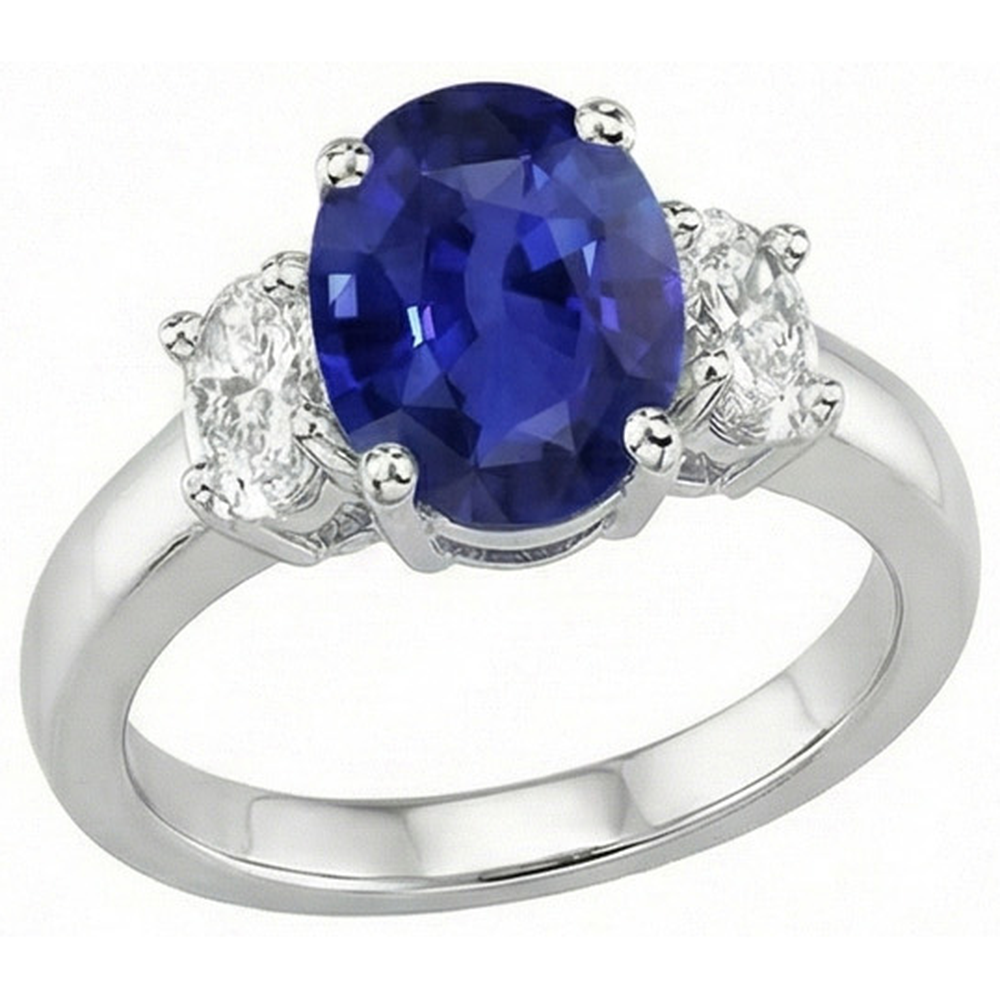 Oval Natürlicher Diamant ( nicht im Labor gezüchtet ) 3 Steine Ring Weißgold Ceylon Saphir Edelstein 5 Karat