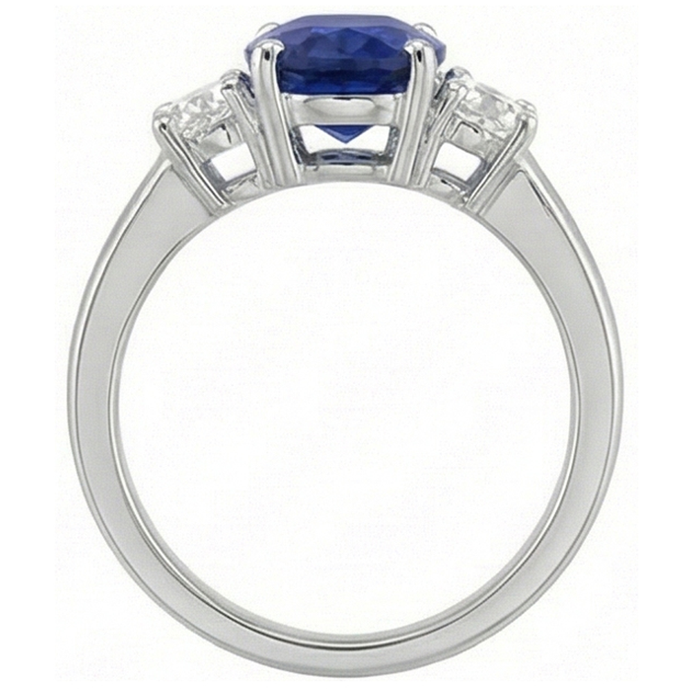 Oval Natürlicher Diamant ( nicht im Labor gezüchtet ) 3 Steine Ring Weißgold Ceylon Saphir Edelstein 5 Karat