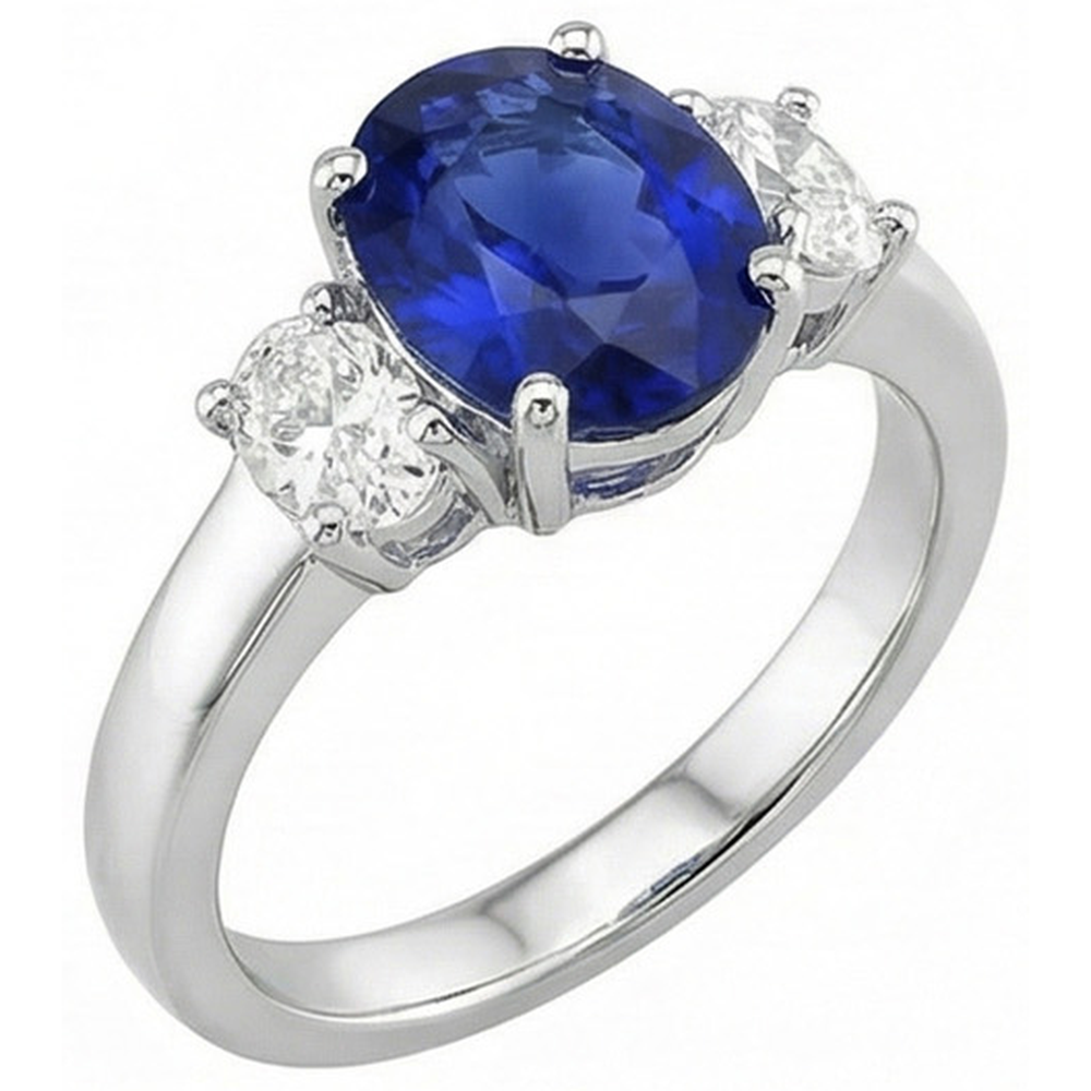 Oval Natürlicher Diamant ( nicht im Labor gezüchtet ) 3 Steine Ring Weißgold Ceylon Saphir Edelstein 5 Karat