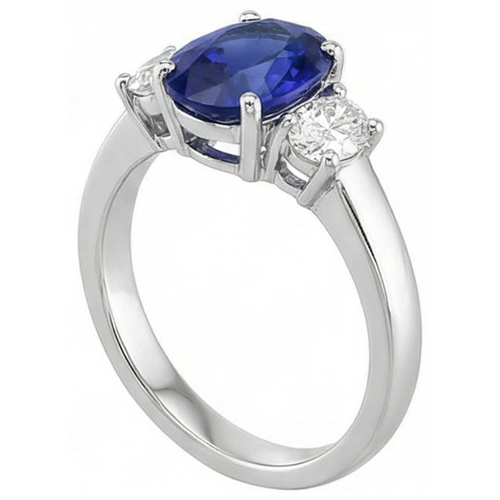 Oval Natürlicher Diamant ( nicht im Labor gezüchtet ) 3 Steine Ring Weißgold Ceylon Saphir Edelstein 5 Karat