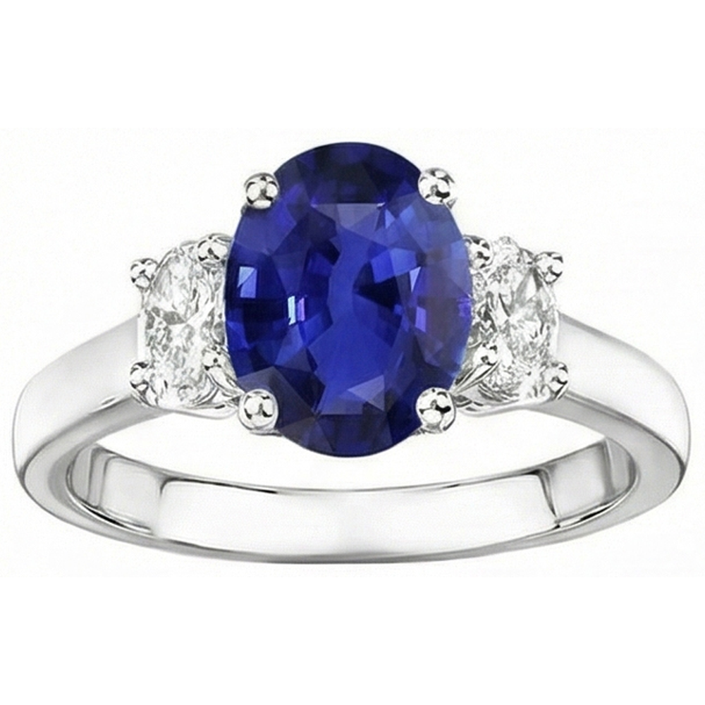 Oval Natürlicher Diamant ( nicht im Labor gezüchtet ) 3 Steine Ring Weißgold Ceylon Saphir Edelstein 5 Karat