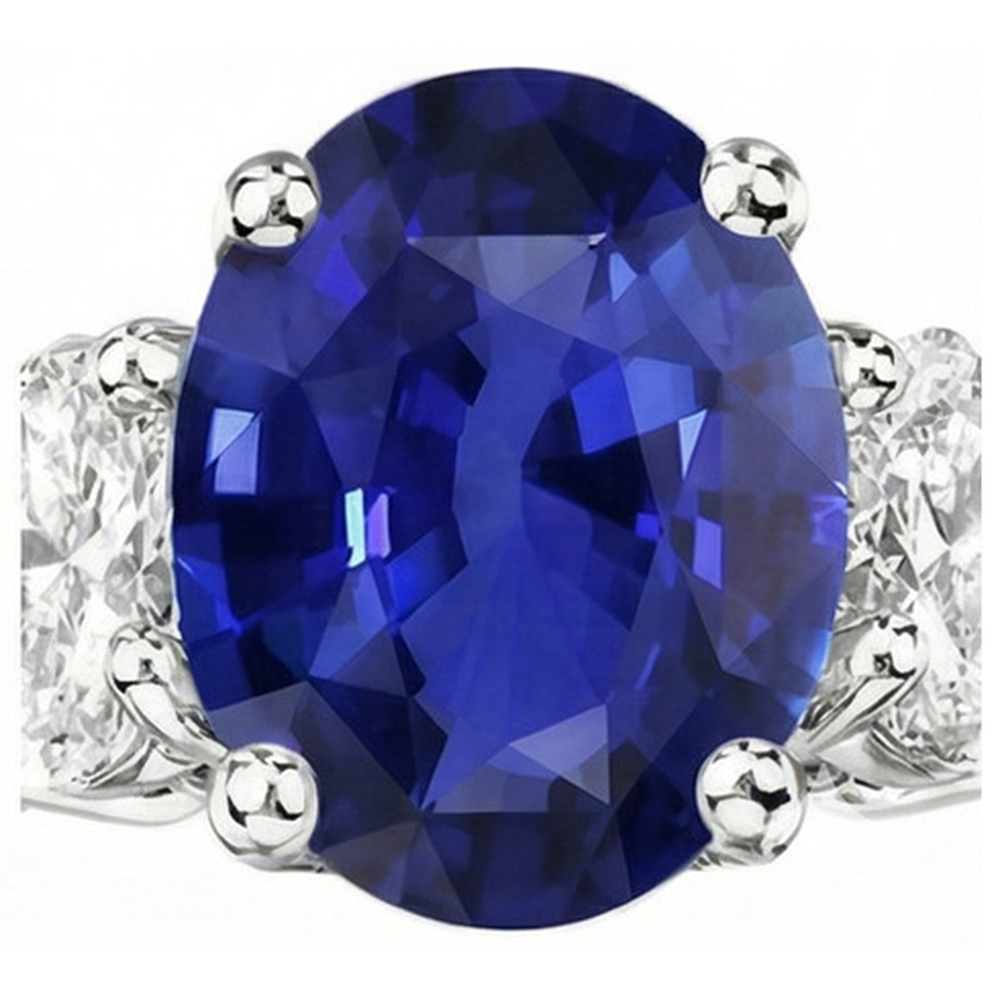 Oval Natürlicher Diamant ( nicht im Labor gezüchtet ) 3 Steine Ring Weißgold Ceylon Saphir Edelstein 5 Karat