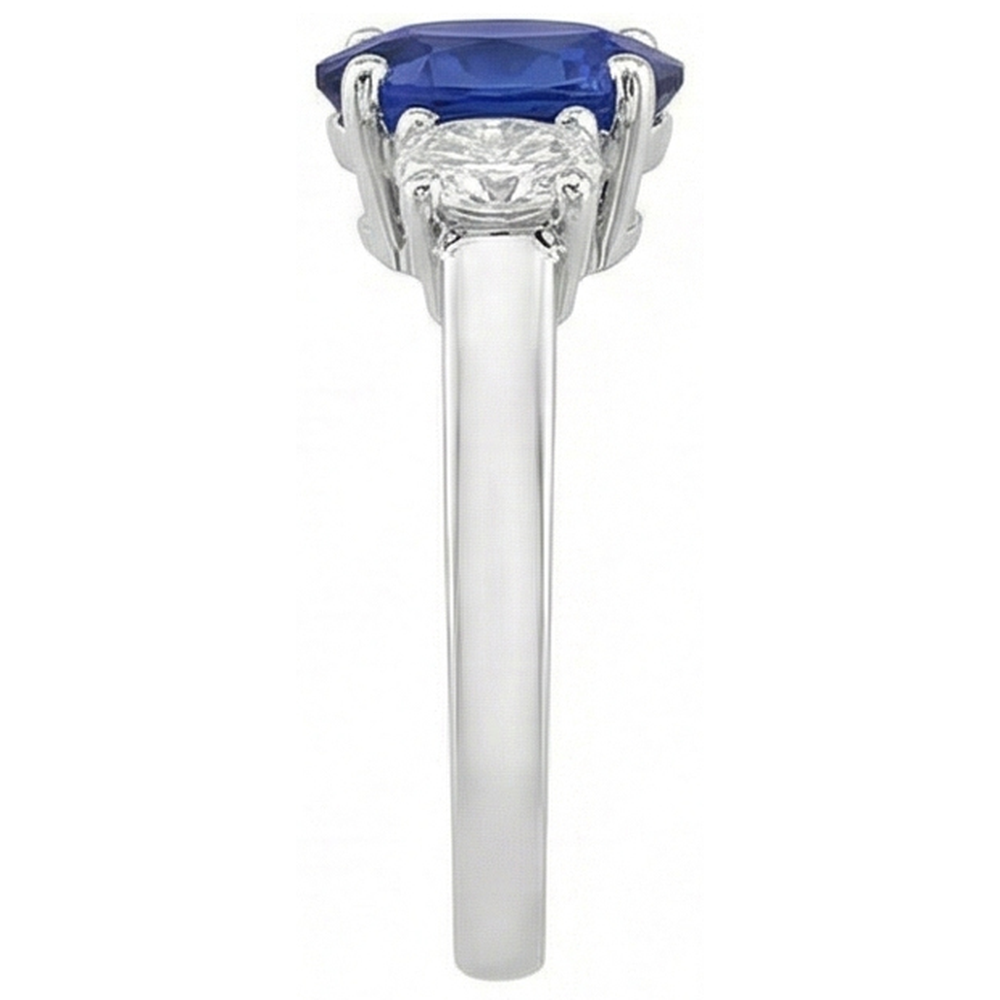 Oval Natürlicher Diamant ( nicht im Labor gezüchtet ) 3 Steine Ring Weißgold Ceylon Saphir Edelstein 5 Karat