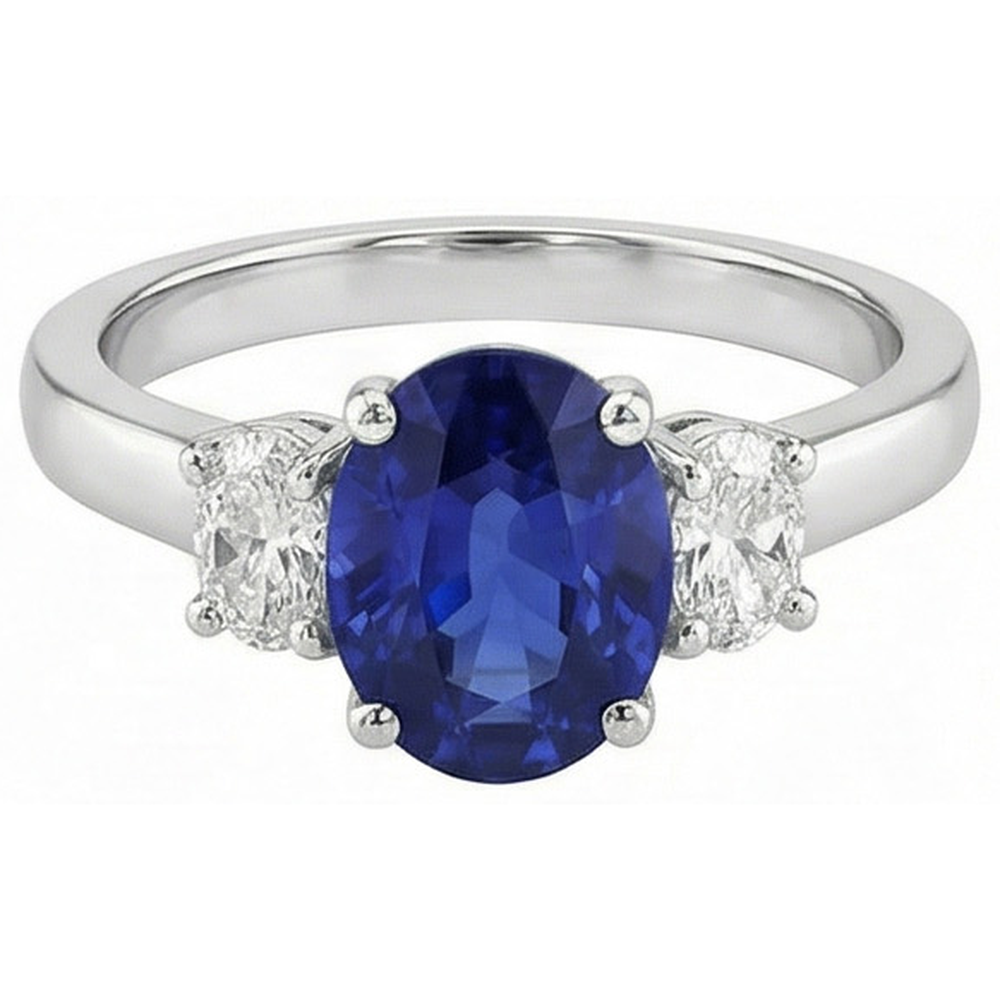 Oval Natürlicher Diamant ( nicht im Labor gezüchtet ) 3 Steine Ring Weißgold Ceylon Saphir Edelstein 5 Karat