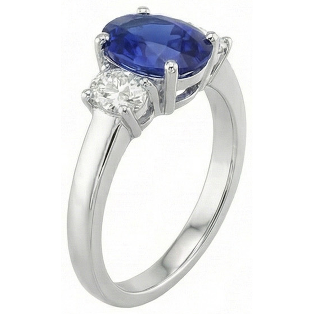 Oval Natürlicher Diamant ( nicht im Labor gezüchtet ) 3 Steine Ring Weißgold Ceylon Saphir Edelstein 5 Karat