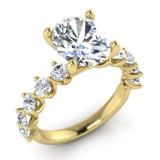 Oval Echter Diamant Ring Mit Akzenten Gelb Gold