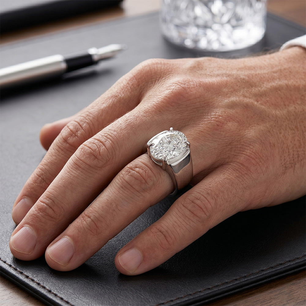 Oval Edler Diamant Herrenring – 4 Karat in 14K Weißgold