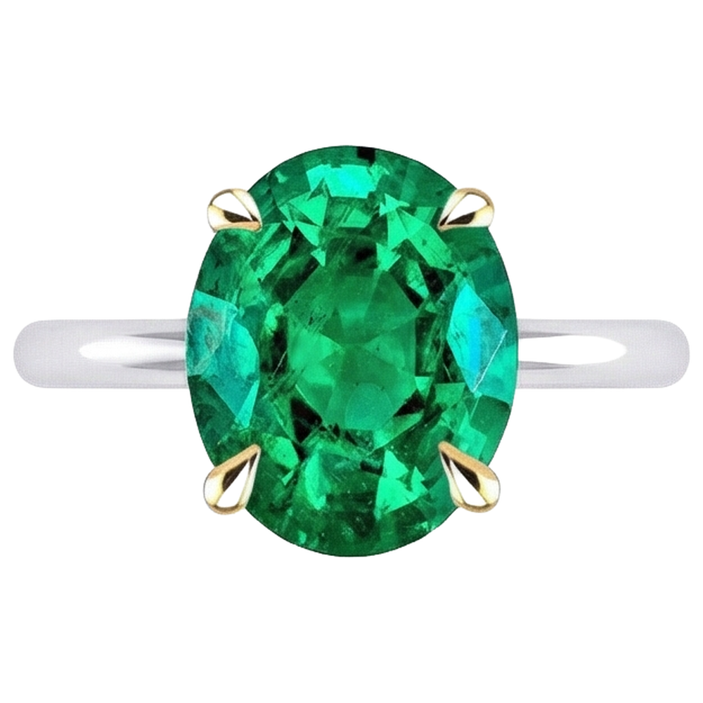 Edler Smaragd Farbstein-Ring 3,50-Karat Bicolor 14K Gold – Profilansicht