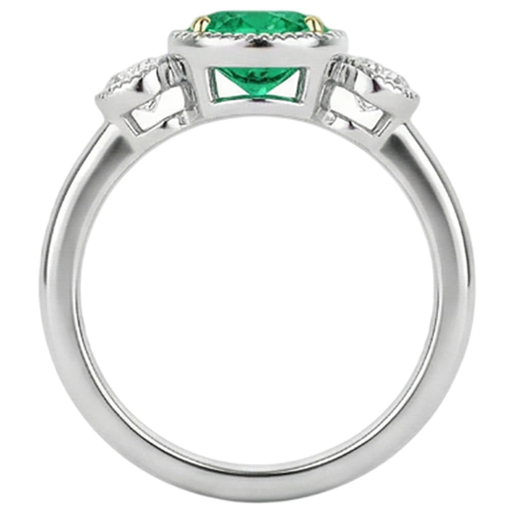 Oval Edler Smaragd Ring in 14 Karat Zweifarbig Gold – Rückansicht