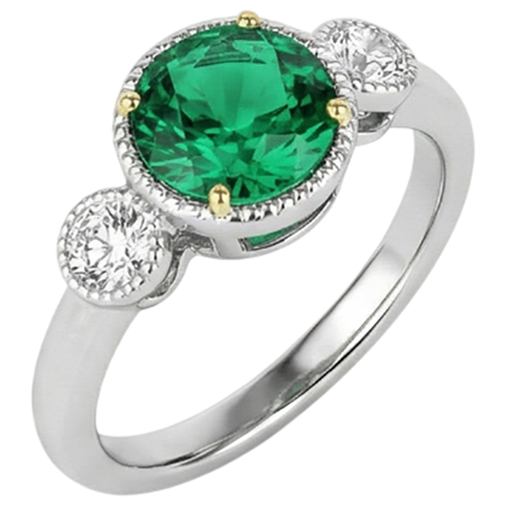 Edler Smaragd Oval Edelstein-Ring in 14 Karat Zweifarbig Gold – Frontansicht