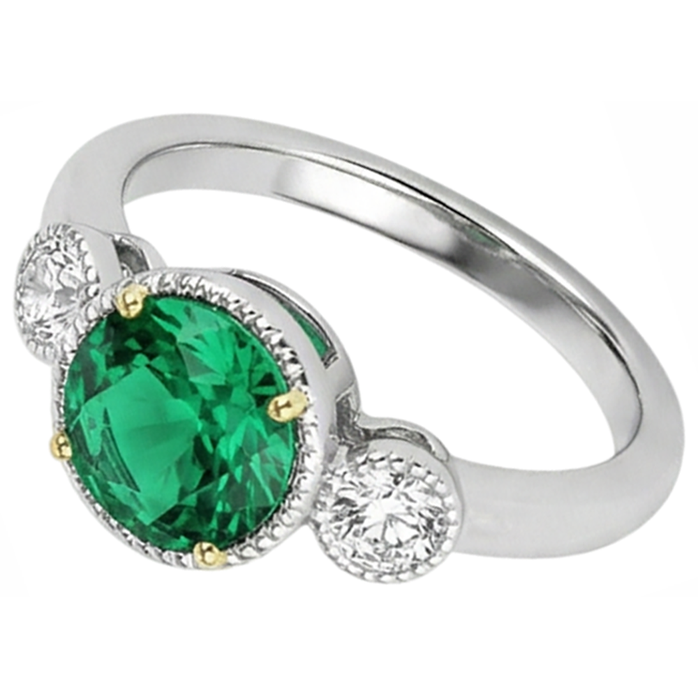 Echter Edler Smaragd Edelstein-Ring 2 Karat 14 Karat Zweifarbig Gold – Seitenansicht