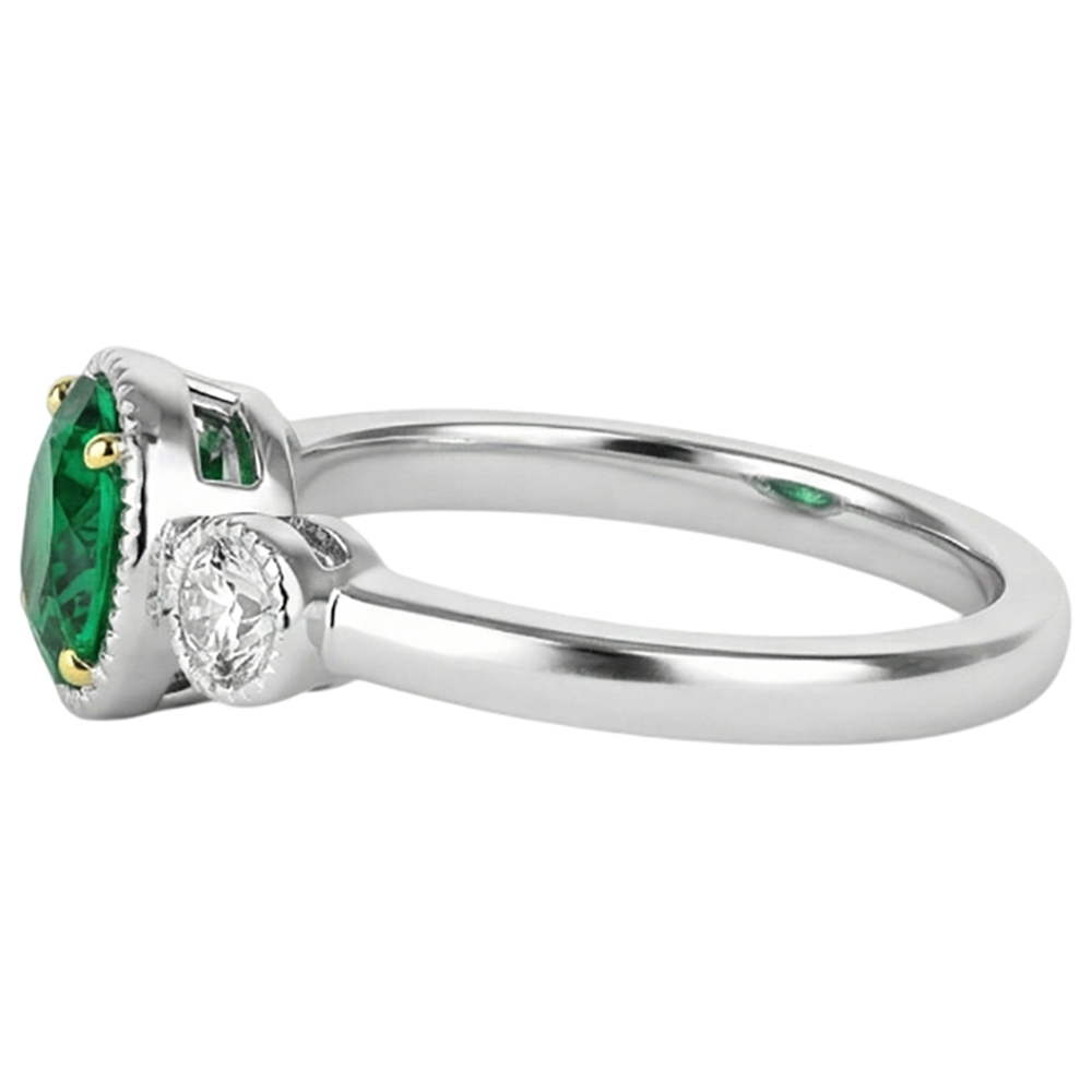 Edler Smaragd Oval Edelstein-Ring in 14 Karat Zweifarbig Gold – Profilansicht