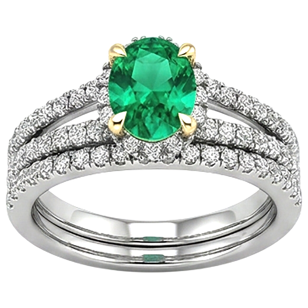 Smaragd Oval Schmuckstein-Ring in Bicolor 14K Gold – Profilansicht