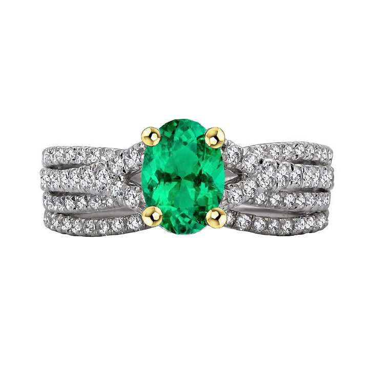 Oval-Schliff Edler Smaragd Ring in Zweifarbiges 14K Gold – Hauptansicht