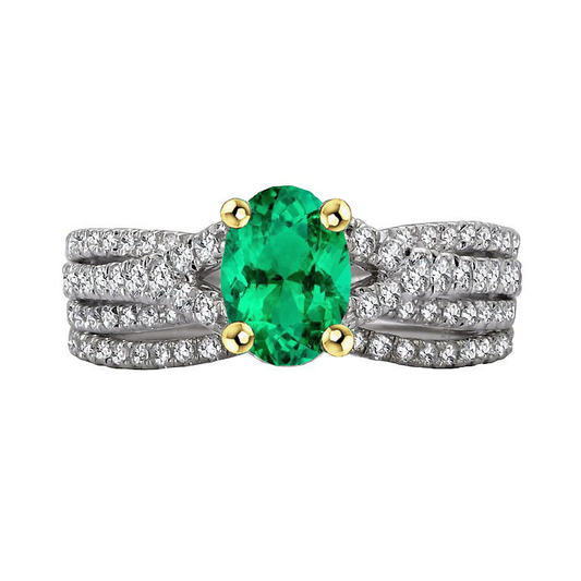 Oval-Schliff Edler Smaragd Ring in Zweifarbiges 14K Gold – Hauptansicht