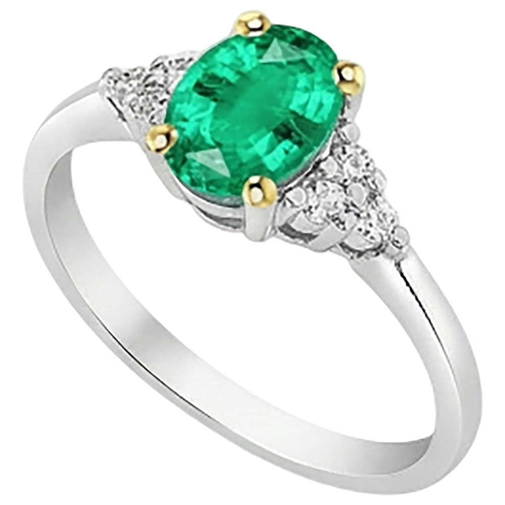 Smaragd Schmuckstein-Ring 2-Karat Bicolor 14K Gold – Schrägansicht