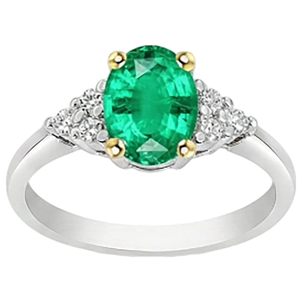 Smaragd Oval Schmuckstein-Ring in Bicolor 14K Gold – Seitenansicht