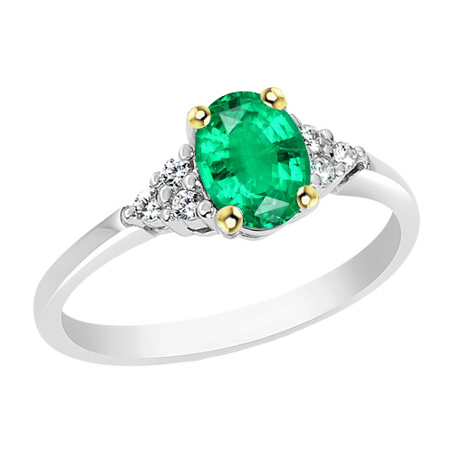 Authentischer Smaragd Schmuckstein-Ring 2 Karat Bicolor 14K Gold – Hauptansicht