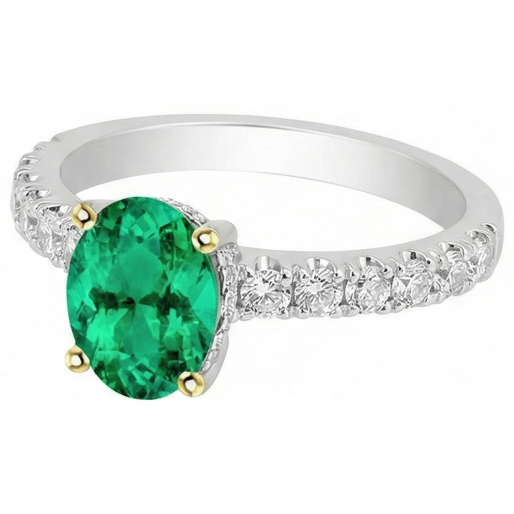 Kolumbianischer Smaragd Schmuckstein-Ring 2-Karat Zweifarbiges 14K Gold – Schrägansicht