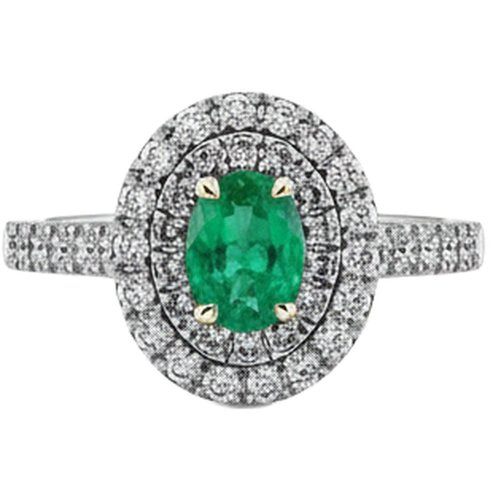 Oval-Schliff Smaragd Ring in Zweifarbiges 14K Gold – Frontansicht