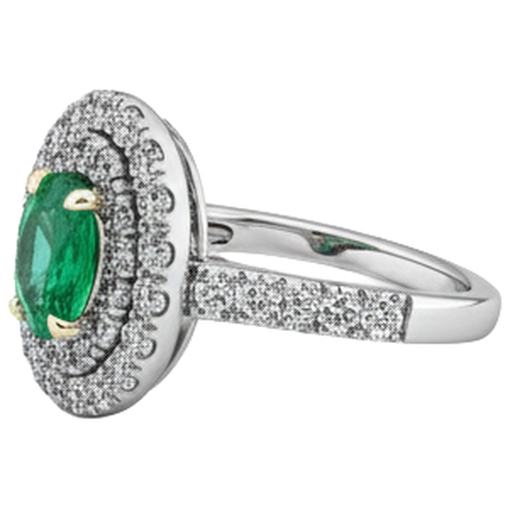 Authentischer Smaragd Edelstein-Ring 2 Karat Zweifarbiges 14K Gold – Profilansicht