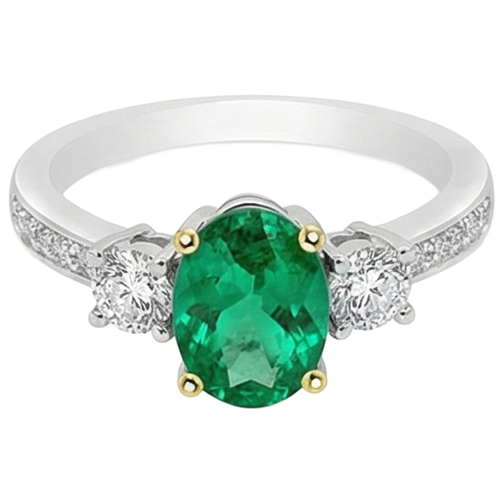Smaragd Edelstein-Ring 2,50-Karat Bicolor 14K Gold – Schrägansicht