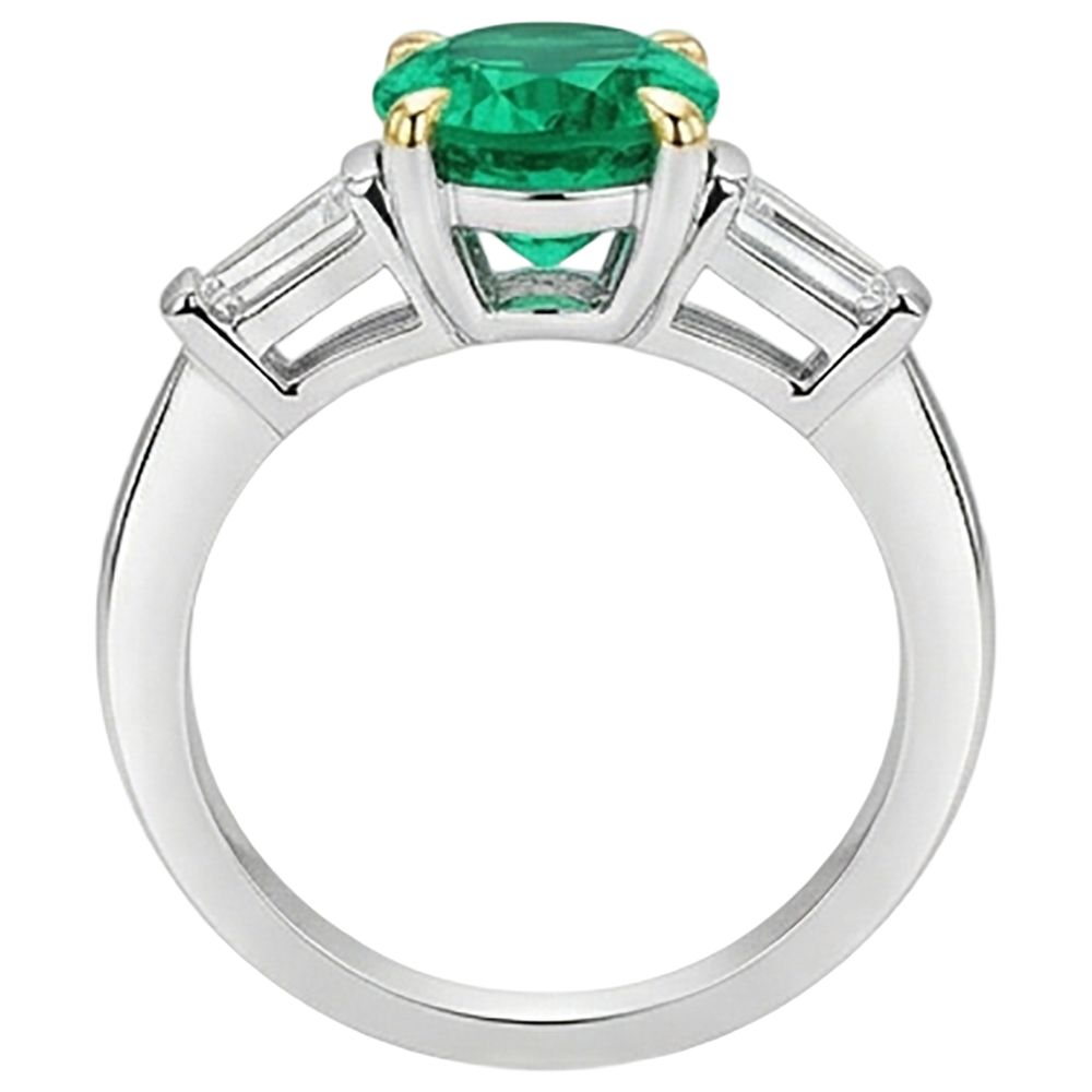 Erdgewonnener Smaragd Farbstein-Ring 3,50 Karat 14 Karat Zweifarbig Gold – Profilansicht
