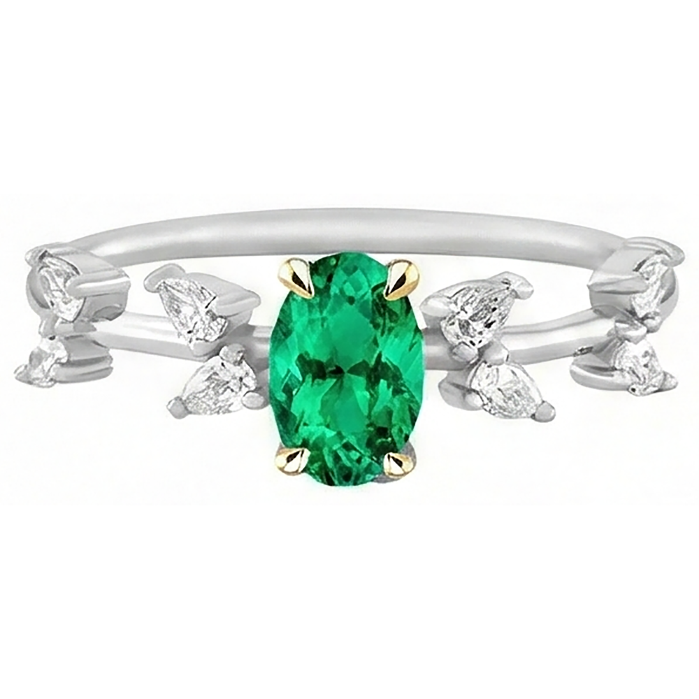 Edler Smaragd Oval Farbstein-Ring in Zweifarbiges 14K Gold – Seitenansicht